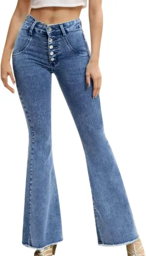Bootcut Jeans For Women High Waisted Stretch Bell Bottom Casual Jeans Trousers Flare Wide Leg Trendy Denim Pants