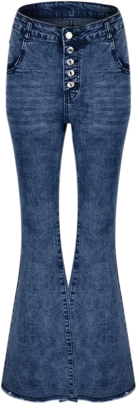 Bootcut Jeans For Women High Waisted Stretch Bell Bottom Casual Jeans Trousers Flare Wide Leg Trendy Denim Pants