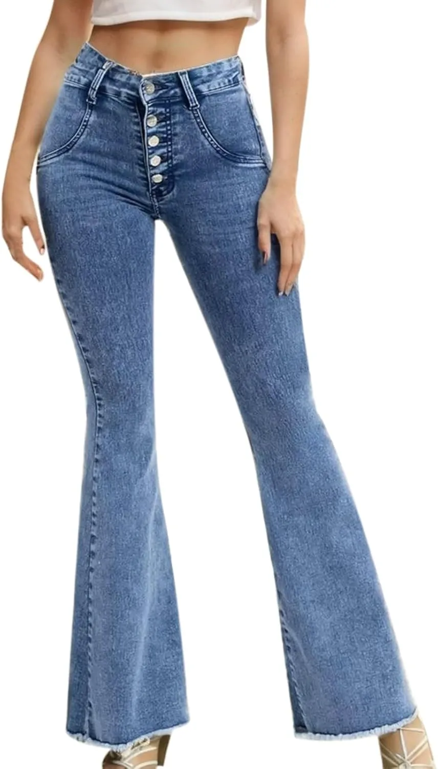 Bootcut Jeans For Women High Waisted Stretch Bell Bottom Casual Jeans Trousers Flare Wide Leg Trendy Denim Pants