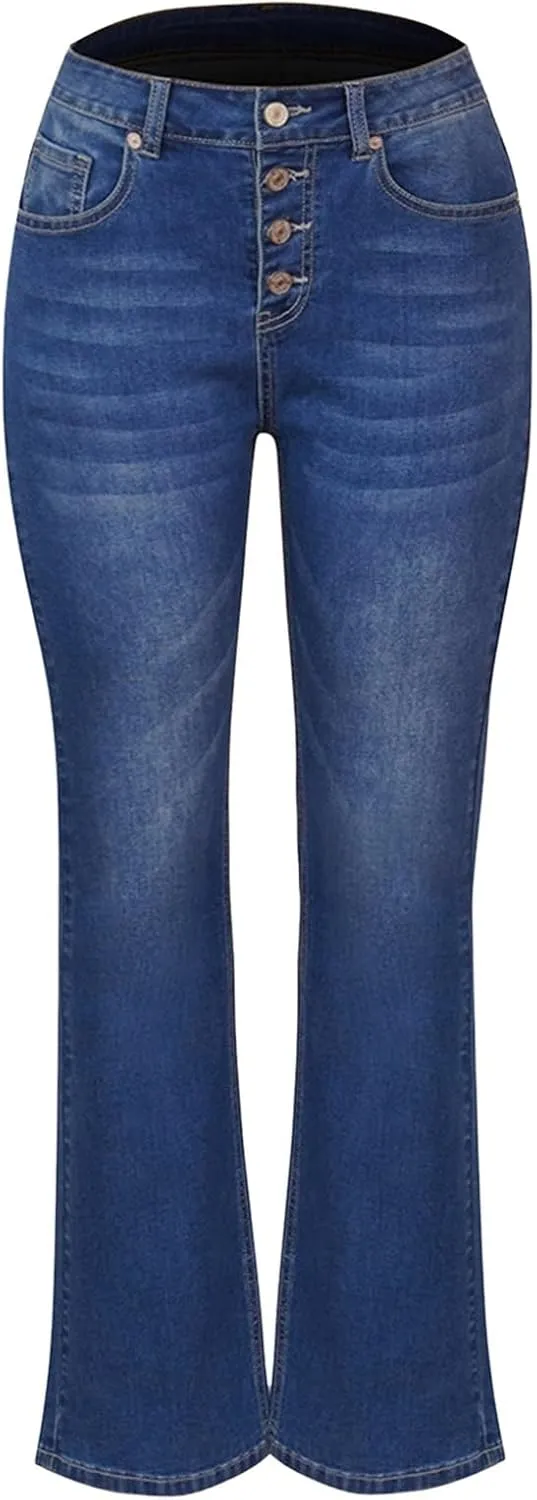 Bootcut Jeans For Women High Waisted Stretch Bell Bottom Casual Jeans Trousers Flare Wide Leg Trendy Denim Pants