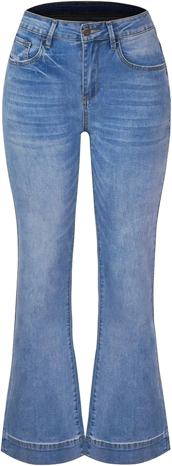 Bootcut Jeans For Women High Waisted Stretch Bell Bottom Casual Jeans Trousers Flare Wide Leg Trendy Denim Pants