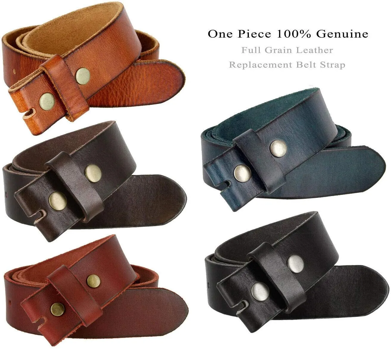 BS040 One Piece Genuine Full Grain Leather 1-1/2" wide Replacement Belt Strap with Snaps on for Women