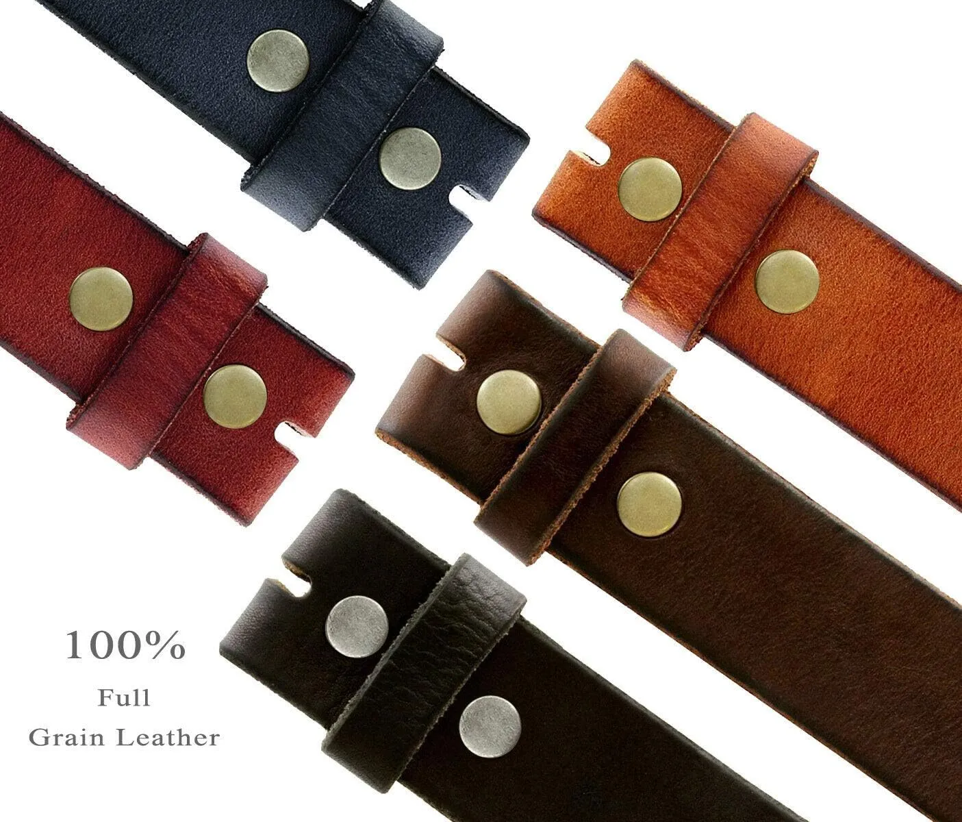 BS040 One Piece Genuine Full Grain Leather 1-1/2" wide Replacement Belt Strap with Snaps on for Women