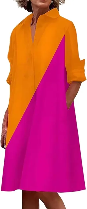Button Down Shirt Dress for Women Casual Loose Fit Shift Tunic Dress Summer Print Vacation Sundress with Pockets