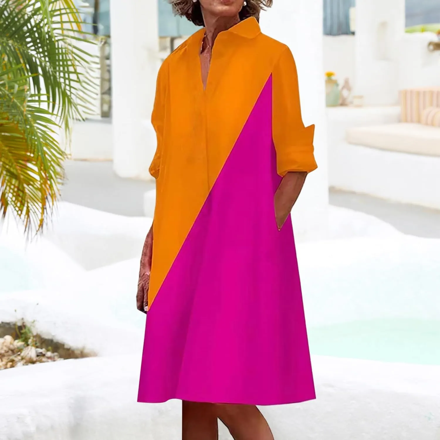 Button Down Shirt Dress for Women Casual Loose Fit Shift Tunic Dress Summer Print Vacation Sundress with Pockets