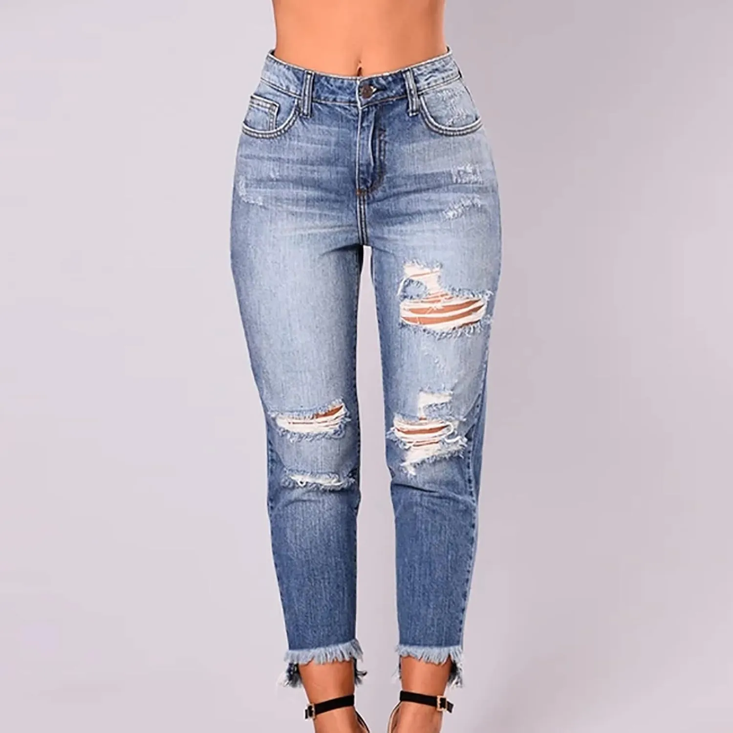 BZGTZT Women's High Waisted Jeans for Women Distressed Ripped Jeans Slim Fit Butt Lifting Skinny Stretch Jeans Denim Pants