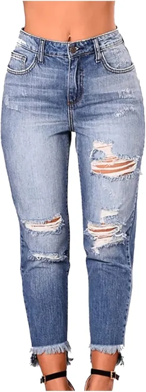 BZGTZT Women's High Waisted Jeans for Women Distressed Ripped Jeans Slim Fit Butt Lifting Skinny Stretch Jeans Denim Pants