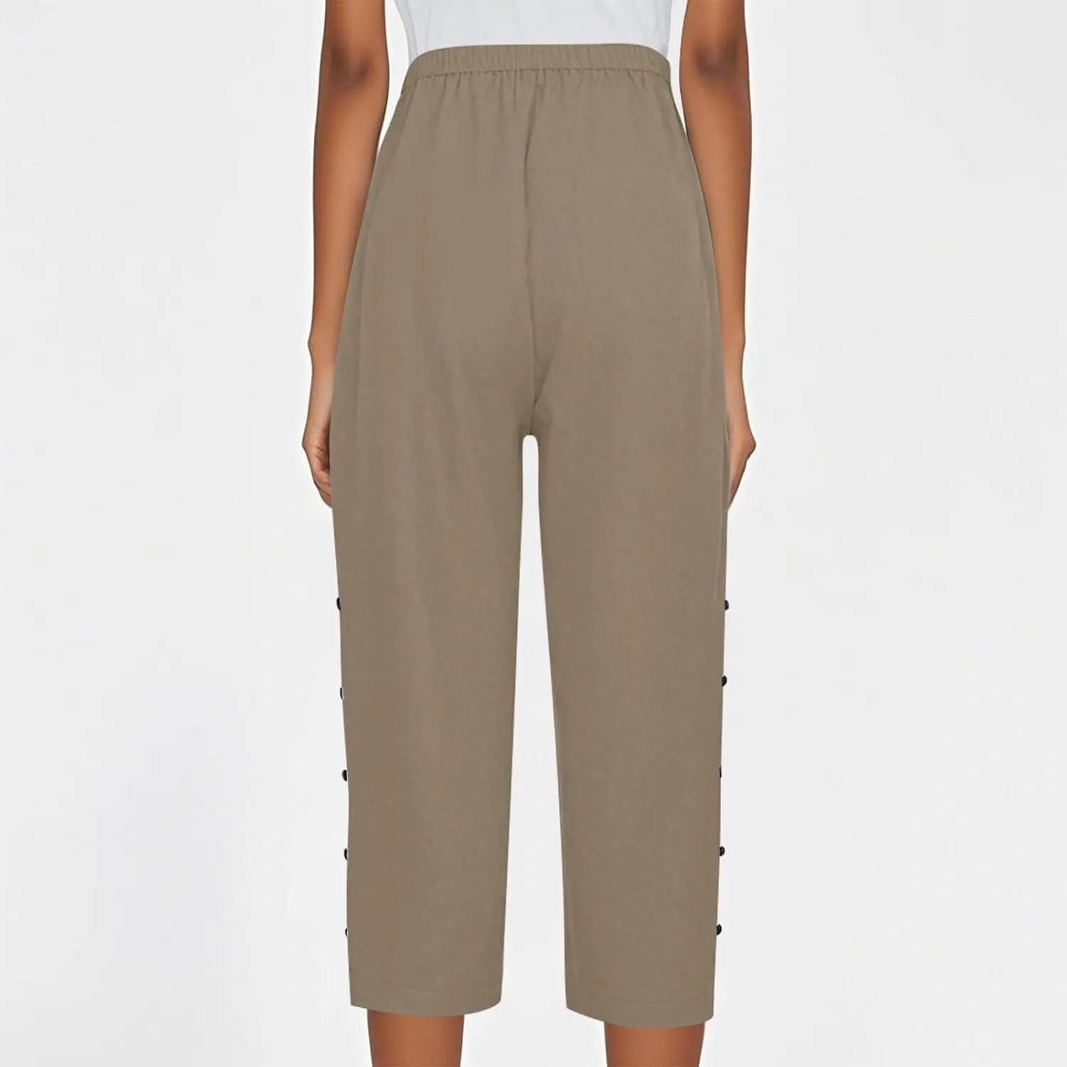 Capri Pants for Women Summer Drawstring High Waisted Striped Linen Pants Loose Crop Beach Gauze Pants with Pockets