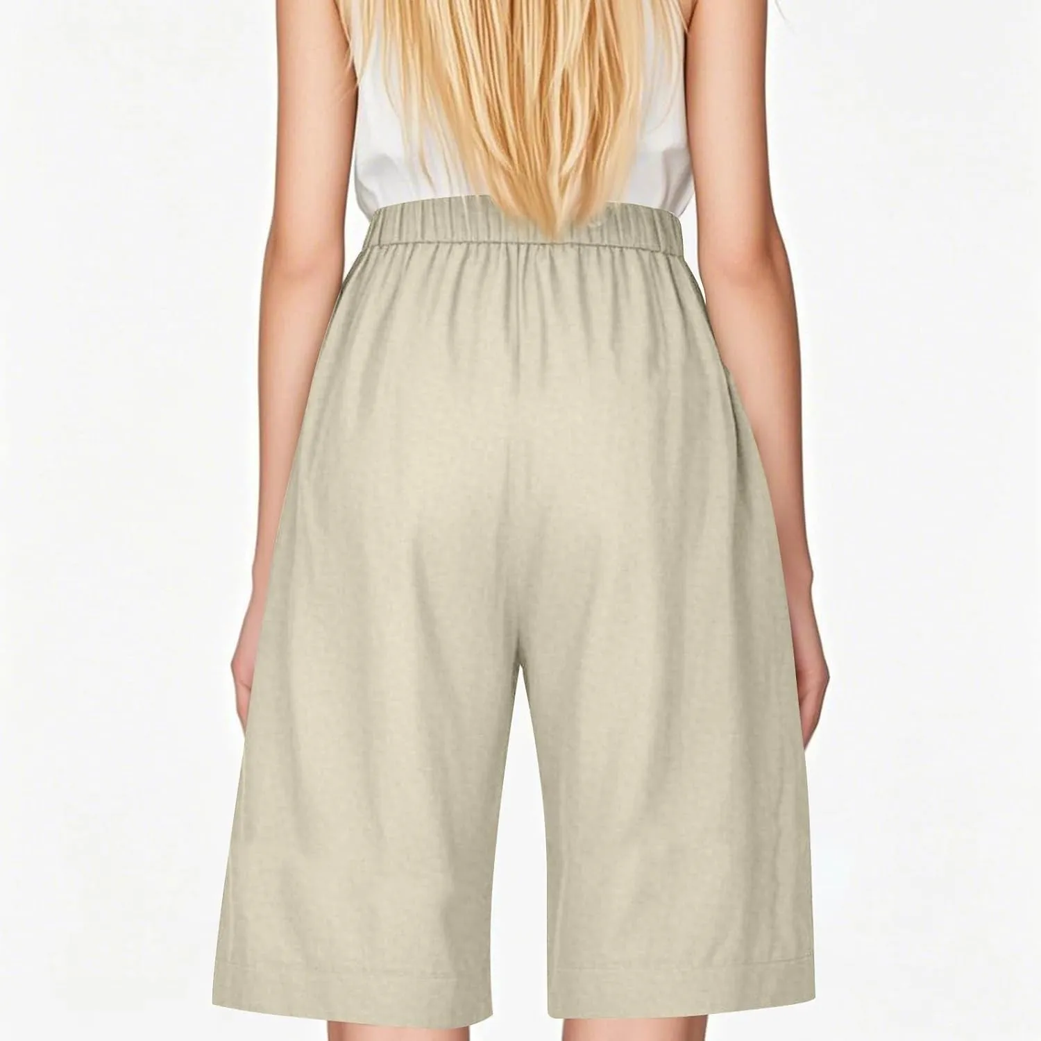 Capri Pants for Women Tie High Waisted Wide Leg Cropped Linen Pants Casual Boho Beach Palazzo Pant with Pockets