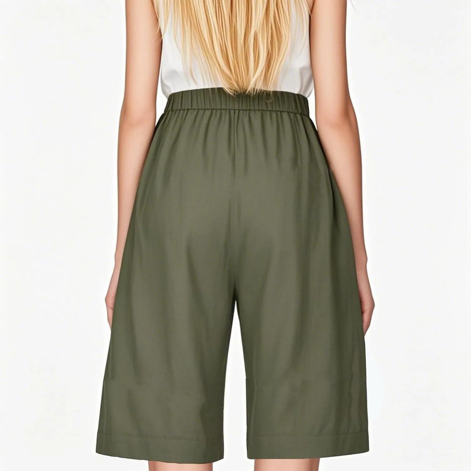 Capri Pants for Women Tie High Waisted Wide Leg Cropped Linen Pants Casual Boho Beach Palazzo Pant with Pockets