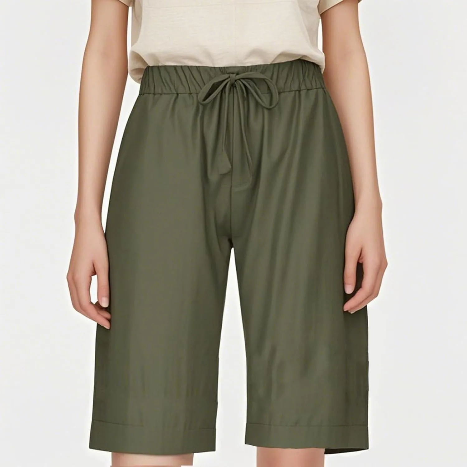 Capri Pants for Women Tie High Waisted Wide Leg Cropped Linen Pants Casual Boho Beach Palazzo Pant with Pockets
