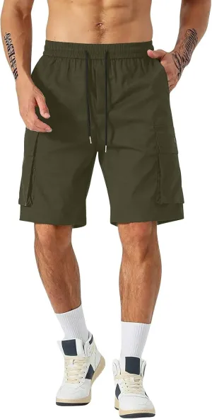 Cargo Shorts for Men Elastic Waist Drawstring Casual Pant 2025 Summer Relaxed Fit Comfy Work Shorts with Multi Pocket