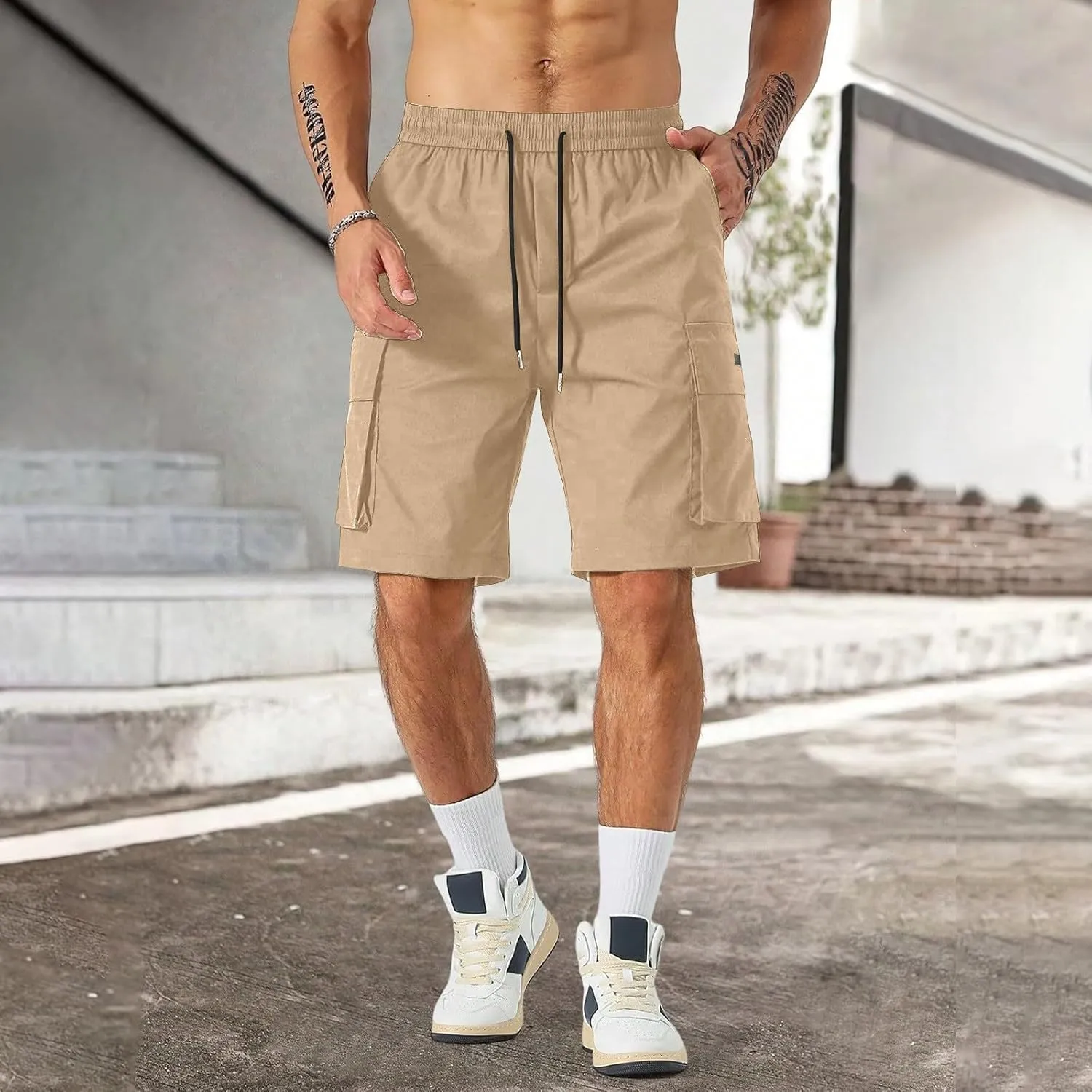 Cargo Shorts for Men Elastic Waist Drawstring Casual Pant 2025 Summer Relaxed Fit Comfy Work Shorts with Multi Pocket