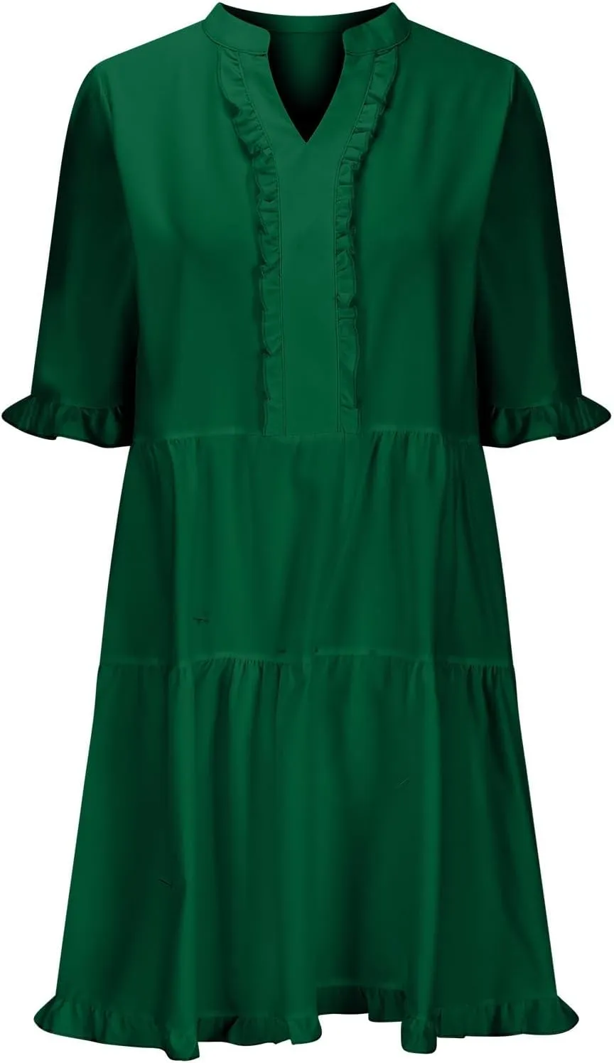 Casual Dresses for Women V Neck Pleated Oversized Flowing Dress Folded Solid Women Beach Vacation Dress