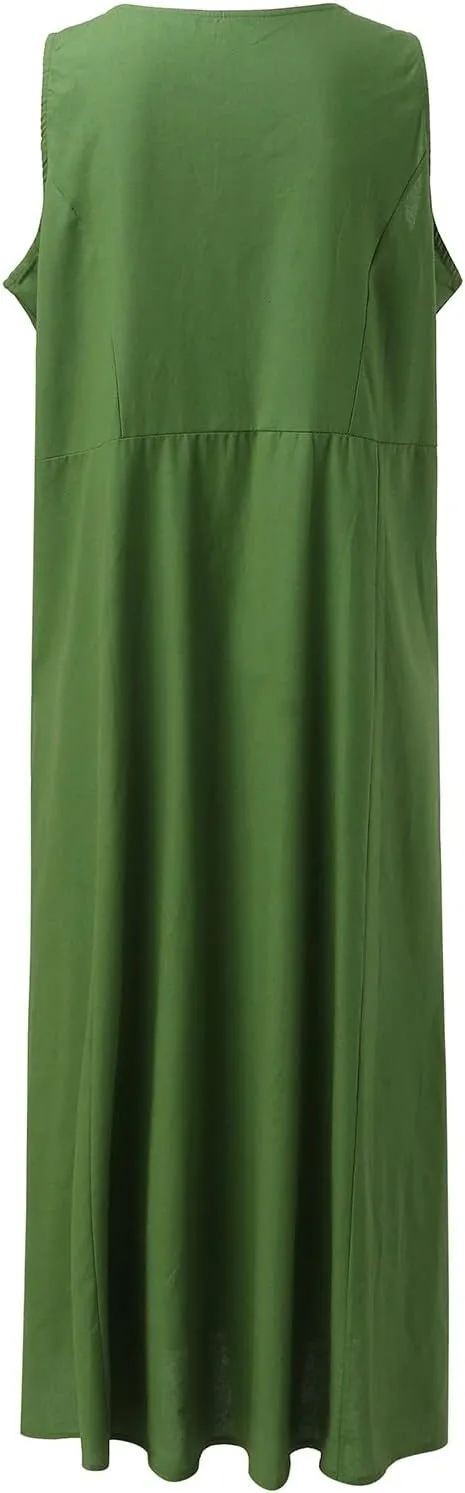 Casual Floral T-Shirt Dress Women's Summer Casual Sleeveless Long Maxi Beach Dress 100 Percent Linen Dress Cotton