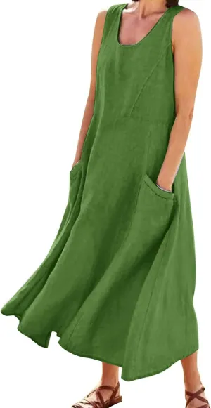 Casual Floral T-Shirt Dress Women's Summer Casual Sleeveless Long Maxi Beach Dress 100 Percent Linen Dress Cotton