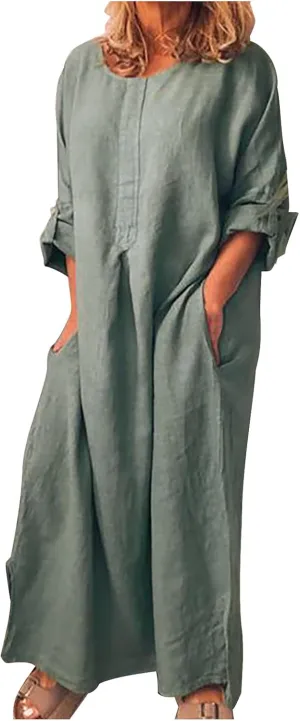Ceboyel Women Denim Shirt Dresses Casual Loose Maxi Long Dress Half Sleeve Distressed Jean Dress Summer Beach Outfits 2023