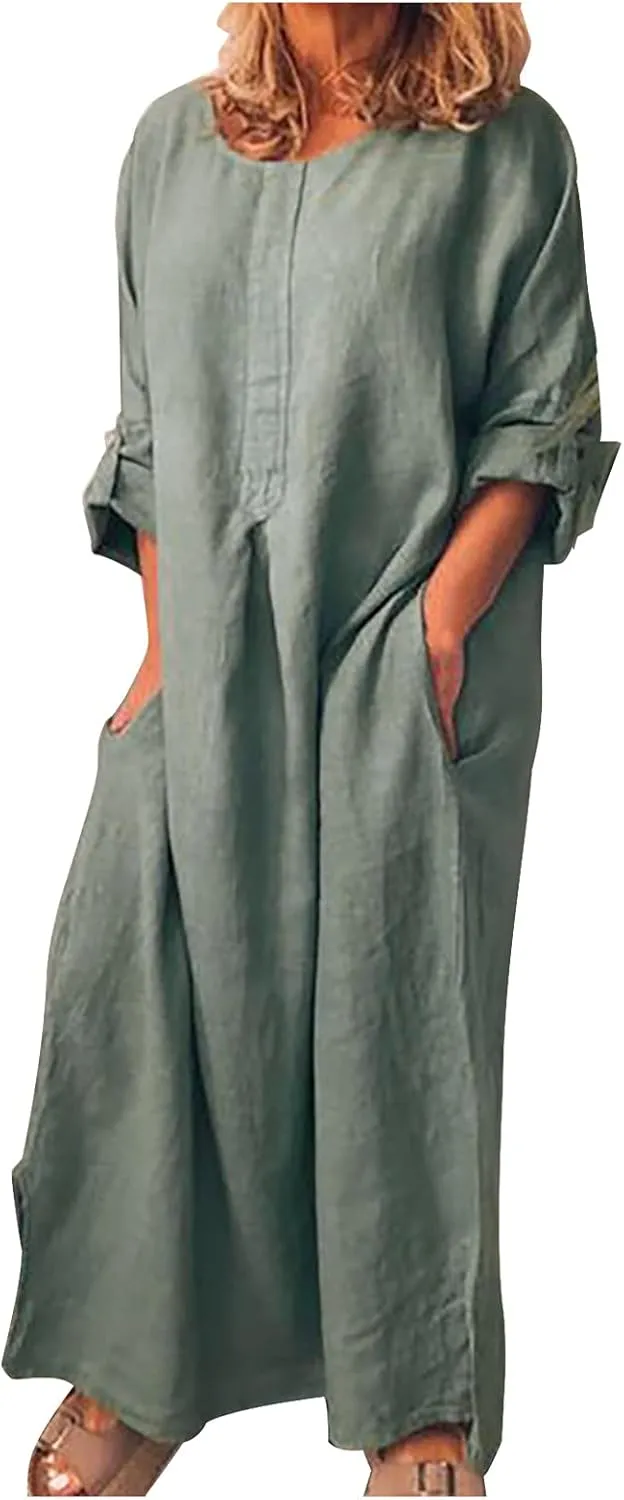 Ceboyel Women Denim Shirt Dresses Casual Loose Maxi Long Dress Half Sleeve Distressed Jean Dress Summer Beach Outfits 2023