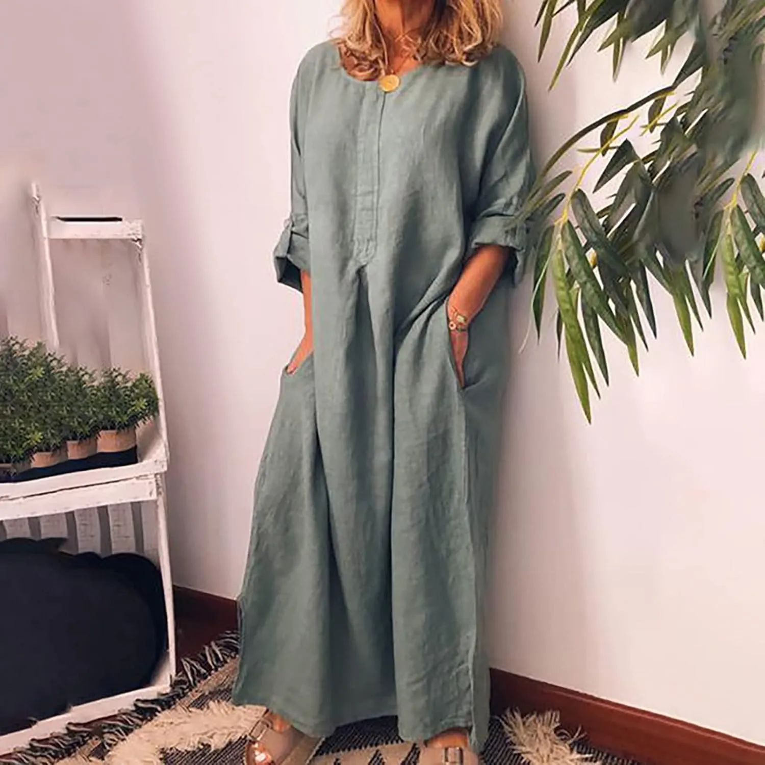 Ceboyel Women Denim Shirt Dresses Casual Loose Maxi Long Dress Half Sleeve Distressed Jean Dress Summer Beach Outfits 2023
