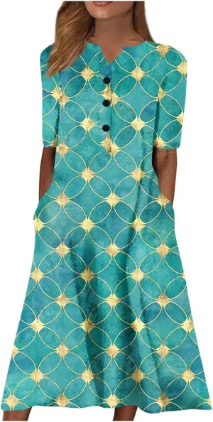 Ceboyel Womens 2023 Boho Floral Maxi Dress Button Flowy Long Dresses Short Sleeve Shirt Dress Vintage Causal Summer Clothes