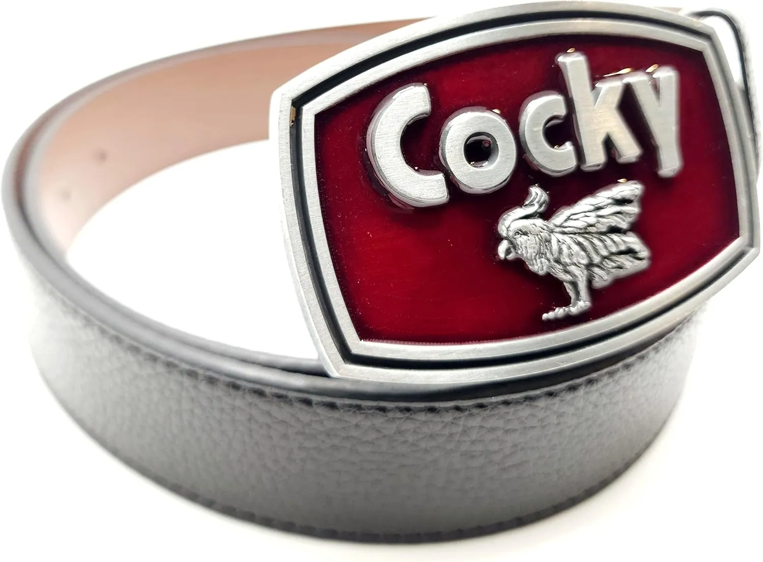 Cocky Belt Buckle w/Heavy 100% Vegan Soft Leather Snap Button Belt