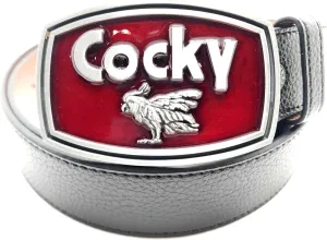 Cocky Belt Buckle w/Heavy 100% Vegan Soft Leather Snap Button Belt
