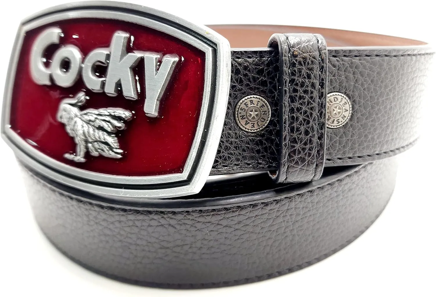 Cocky Belt Buckle w/Heavy 100% Vegan Soft Leather Snap Button Belt