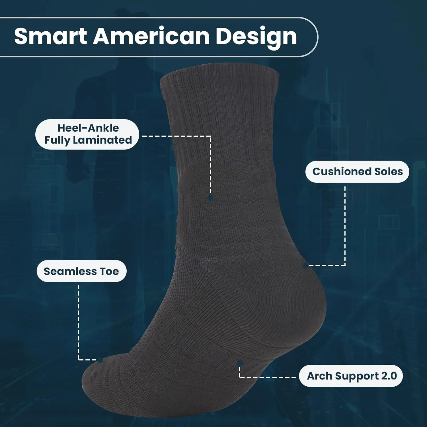 Compression Socks Men 5 Pairs, Cotton Athletic Crew Socks Cushioned Sports Running-Arch Support Work Socks Size 8-10