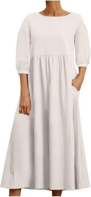 Cotton Linen Maxi Dress for Women 2025 Summer Boho Casual Beach Dresses Short Sleeve Long Dress Vacation Outfits