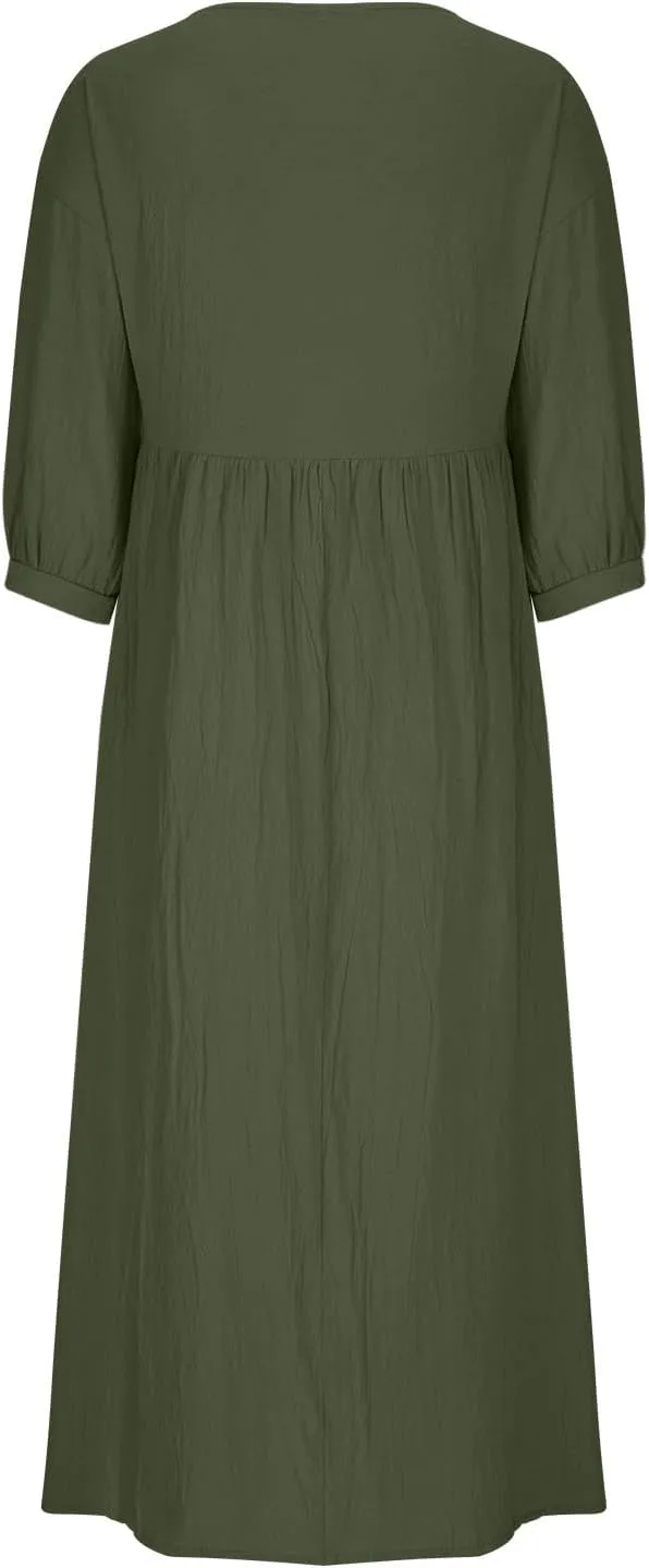 Cotton Linen Maxi Dress for Women 2025 Summer Boho Casual Beach Dresses Short Sleeve Long Dress Vacation Outfits
