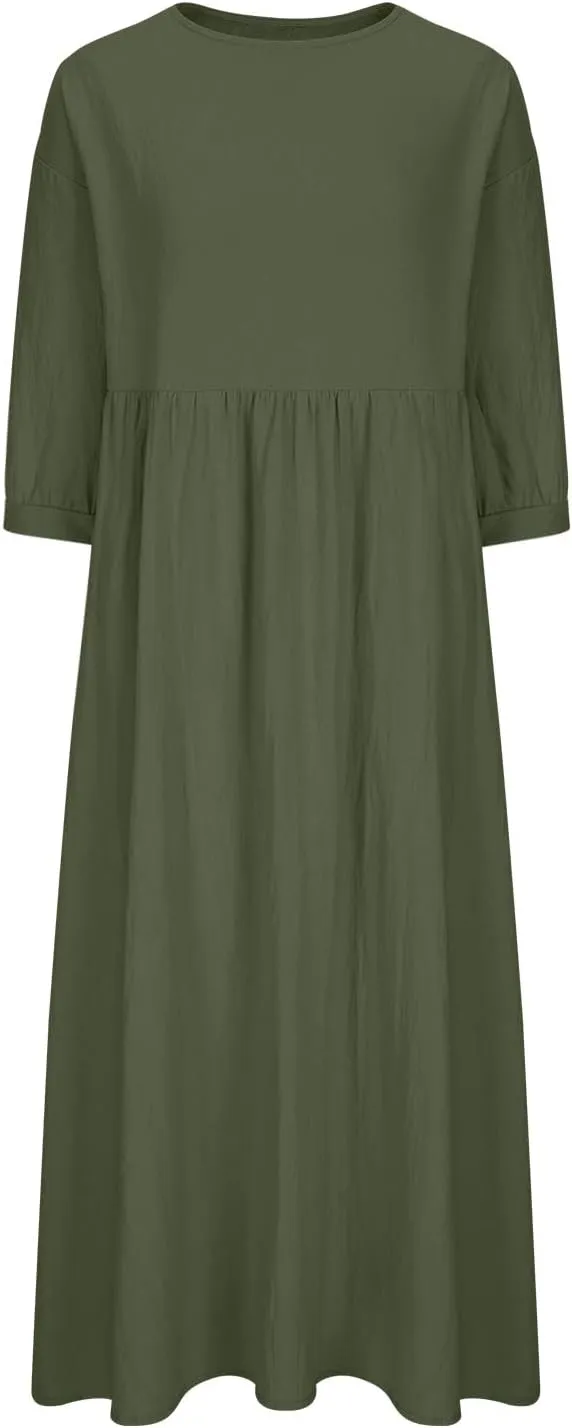 Cotton Linen Maxi Dress for Women 2025 Summer Boho Casual Beach Dresses Short Sleeve Long Dress Vacation Outfits
