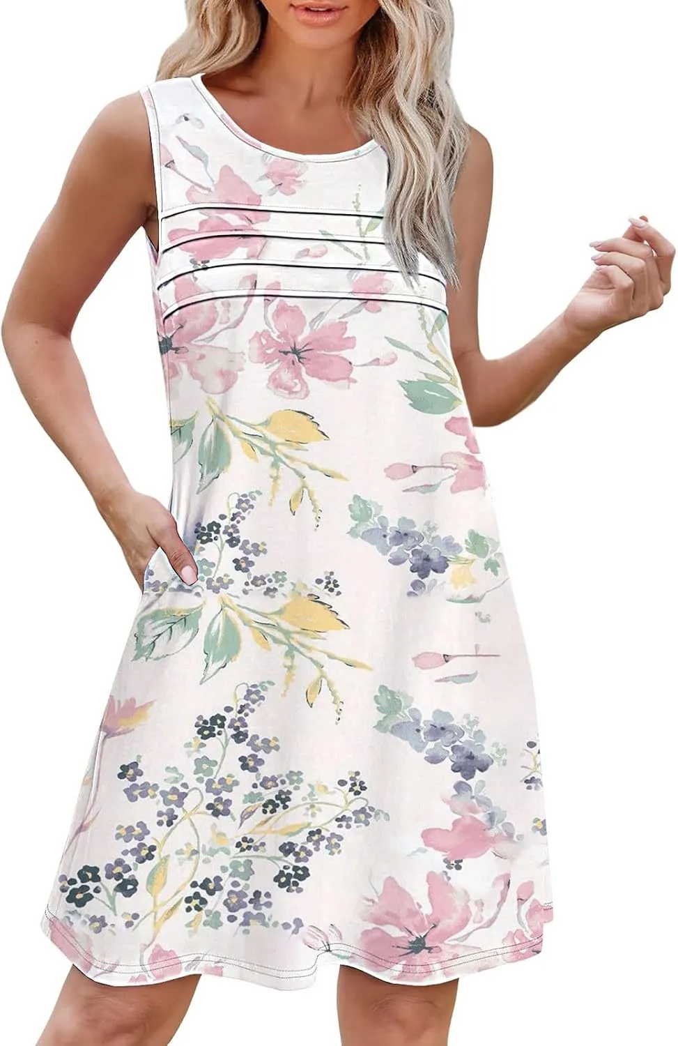 Cotton Summer Dresses for Women Womens with Pockets Summer Casual Tank Dress Sleeveless Midi Beach Dress Summer
