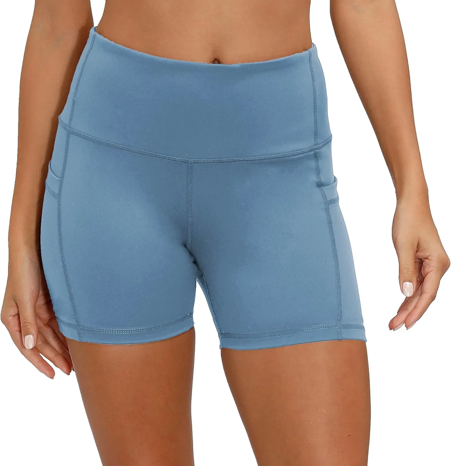 CQC Women's High Waist Yoga Shorts Compression Workout Running Bike Shorts Side Pockets