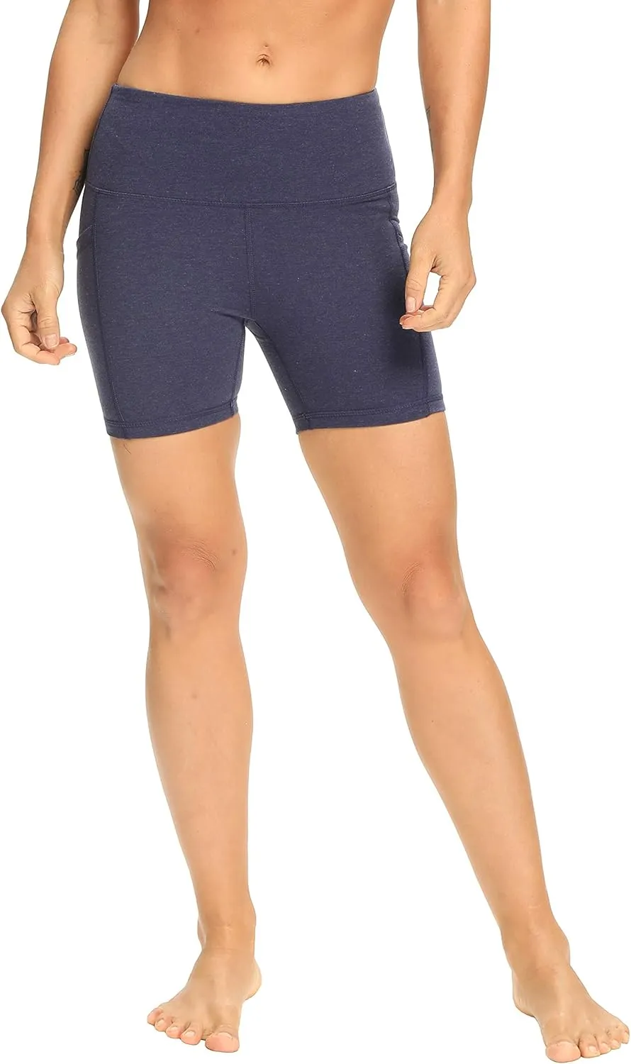 CQC Women's High Waist Yoga Shorts Compression Workout Running Bike Shorts Side Pockets