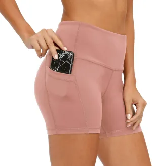 CQC Women's High Waist Yoga Shorts Compression Workout Running Bike Shorts Side Pockets