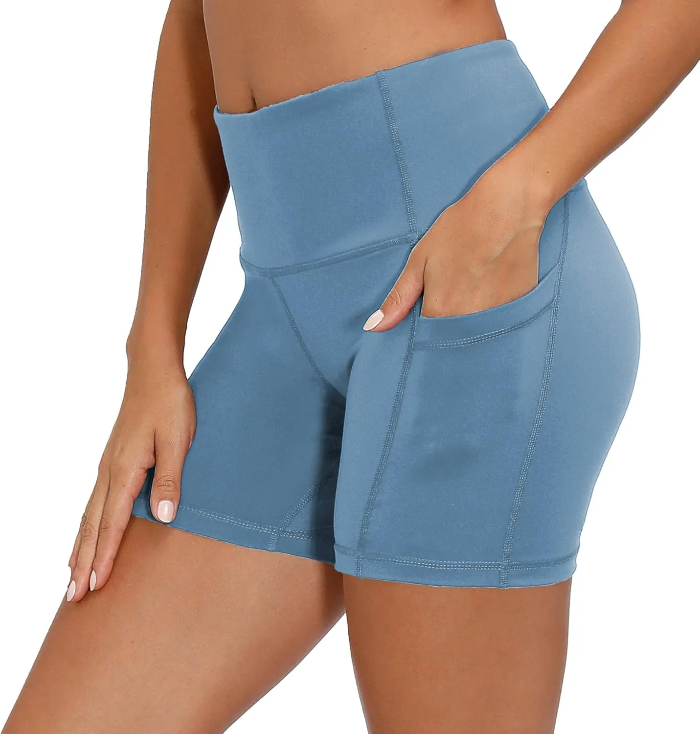 CQC Women's High Waist Yoga Shorts Compression Workout Running Bike Shorts Side Pockets
