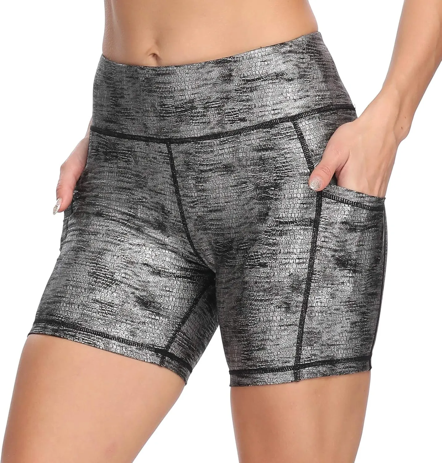 CQC Women's High Waist Yoga Shorts Compression Workout Running Bike Shorts Side Pockets