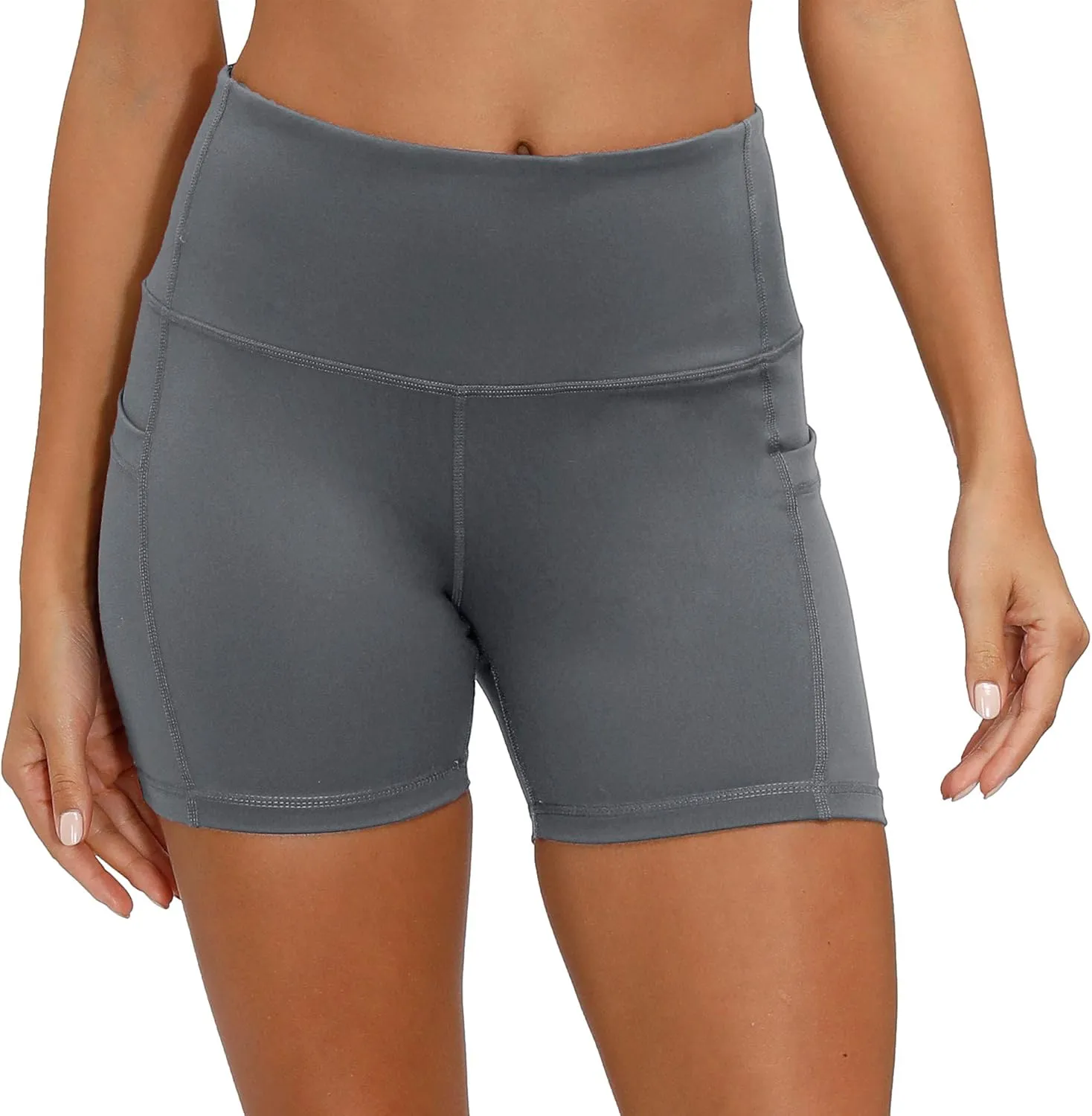 CQC Women's High Waist Yoga Shorts Compression Workout Running Bike Shorts Side Pockets