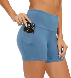 CQC Women's High Waist Yoga Shorts Compression Workout Running Bike Shorts Side Pockets