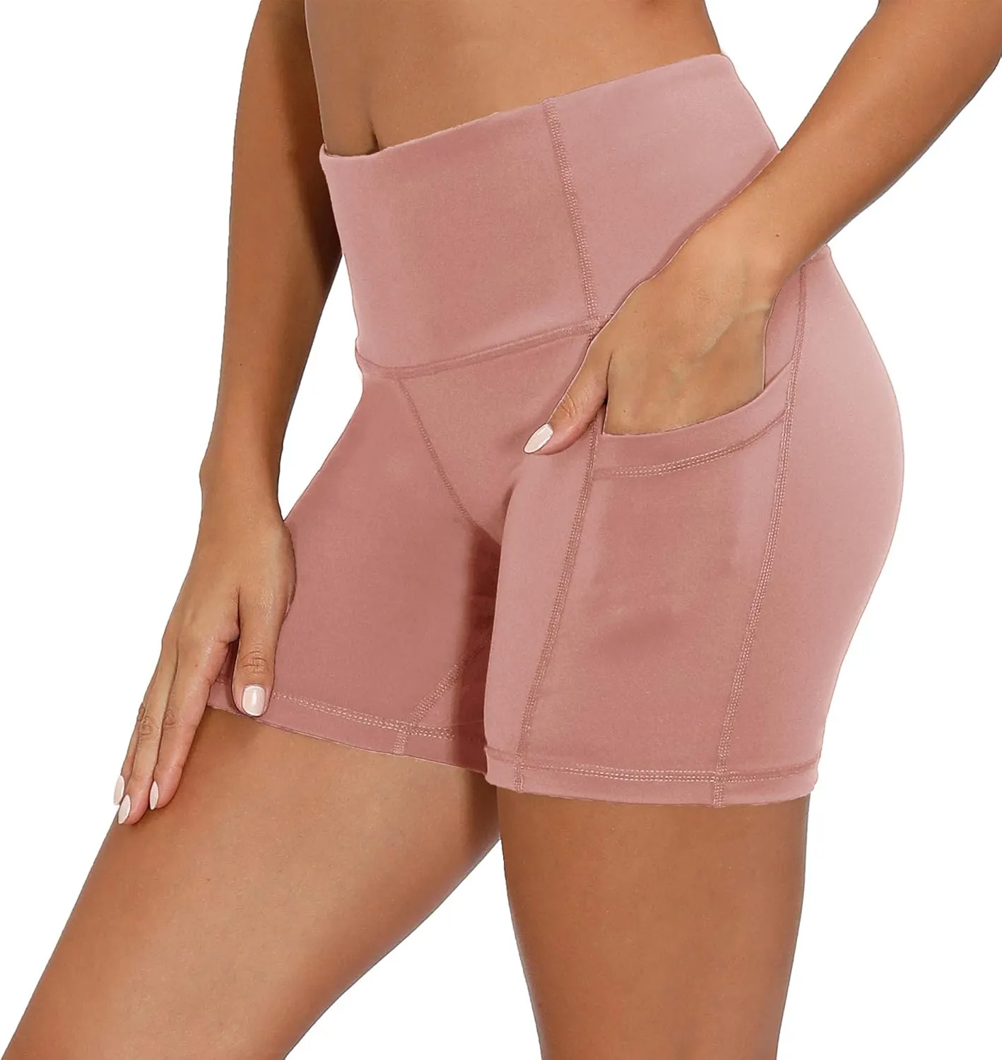 CQC Women's High Waist Yoga Shorts Compression Workout Running Bike Shorts Side Pockets