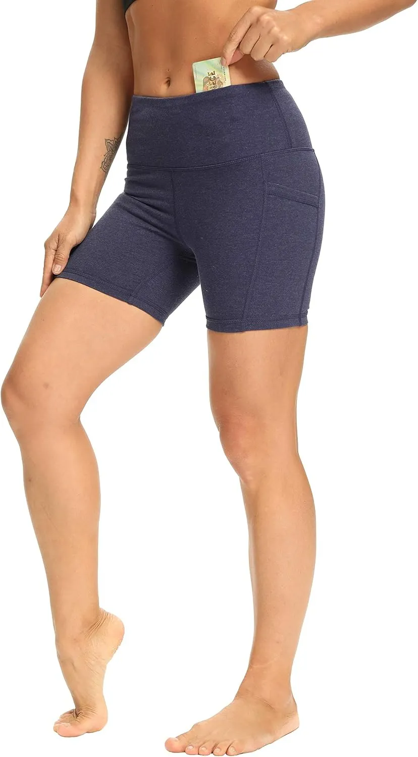 CQC Women's High Waist Yoga Shorts Compression Workout Running Bike Shorts Side Pockets