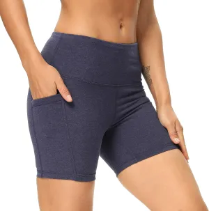 CQC Women's High Waist Yoga Shorts Compression Workout Running Bike Shorts Side Pockets