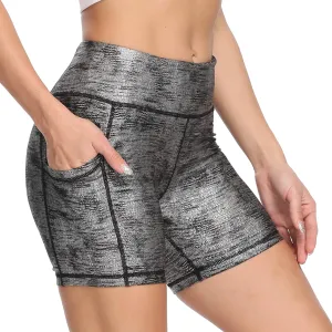 CQC Women's High Waist Yoga Shorts Compression Workout Running Bike Shorts Side Pockets