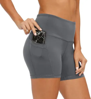 CQC Women's High Waist Yoga Shorts Compression Workout Running Bike Shorts Side Pockets