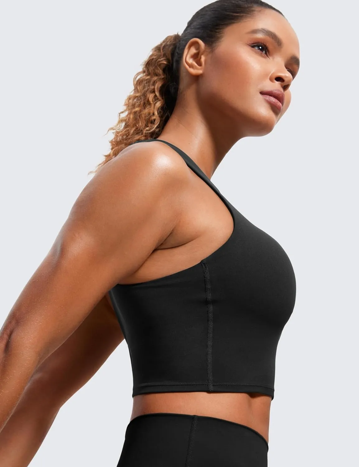 CRZ YOGA Butterluxe Racerback Longline Sports Bras for Women - High Neck Padded Crop Workout Tank Top with Built in Pads
