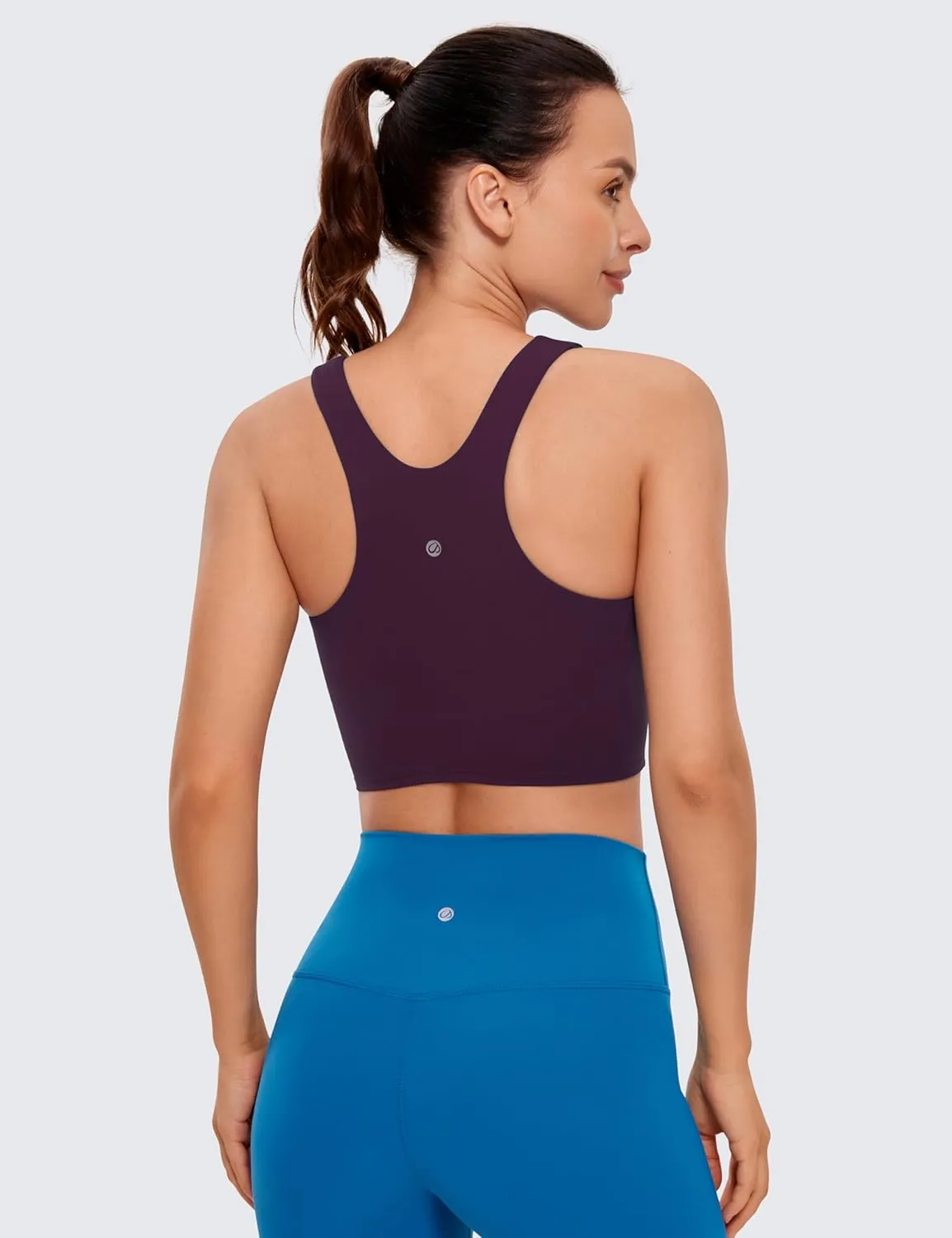 CRZ YOGA Butterluxe Racerback Longline Sports Bras for Women - High Neck Padded Crop Workout Tank Top with Built in Pads