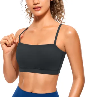 CRZ YOGA Butterluxe Womens Adjustable Spaghetti Thin Strap Sports Bra - Padded Wireless Square Neck Workout Yoga Clothes