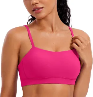 CRZ YOGA Butterluxe Womens Adjustable Spaghetti Thin Strap Sports Bra - Padded Wireless Square Neck Workout Yoga Clothes