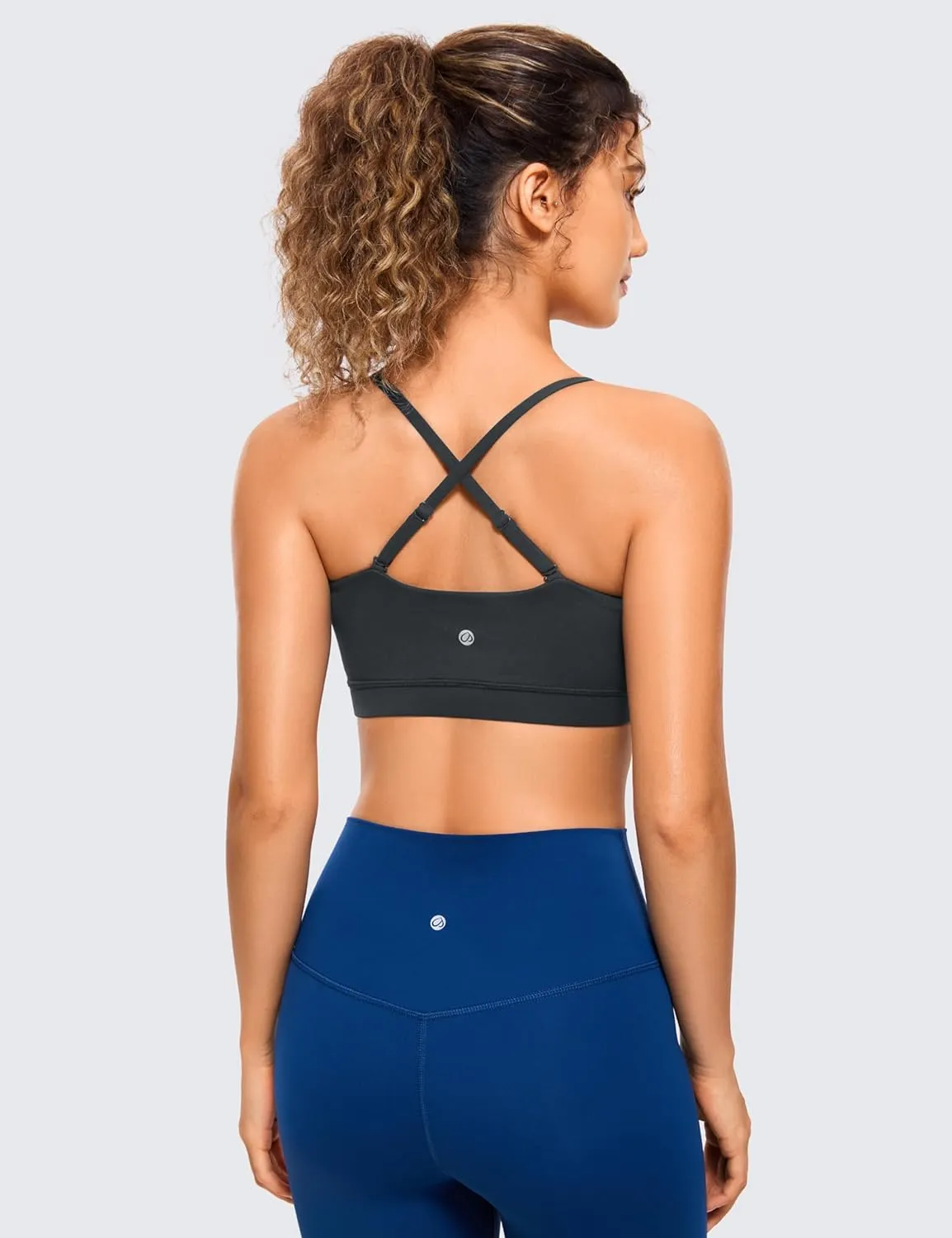 CRZ YOGA Butterluxe Womens Adjustable Spaghetti Thin Strap Sports Bra - Padded Wireless Square Neck Workout Yoga Clothes