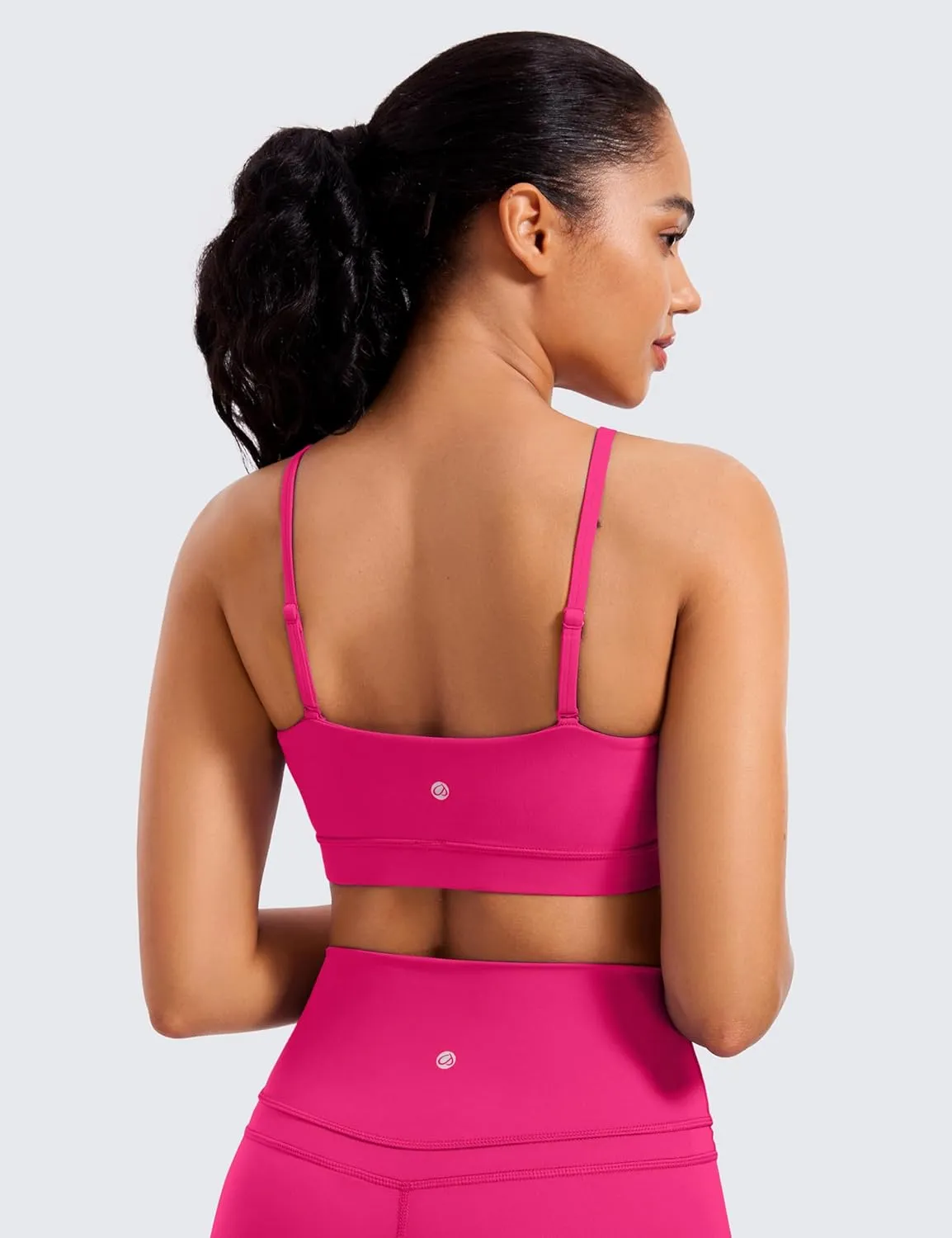 CRZ YOGA Butterluxe Womens Adjustable Spaghetti Thin Strap Sports Bra - Padded Wireless Square Neck Workout Yoga Clothes